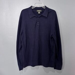 Eddie Bauer Polo Sweater Mens Lg Tall Navy‎ Blue Cotton Cashmere Preppy Classic